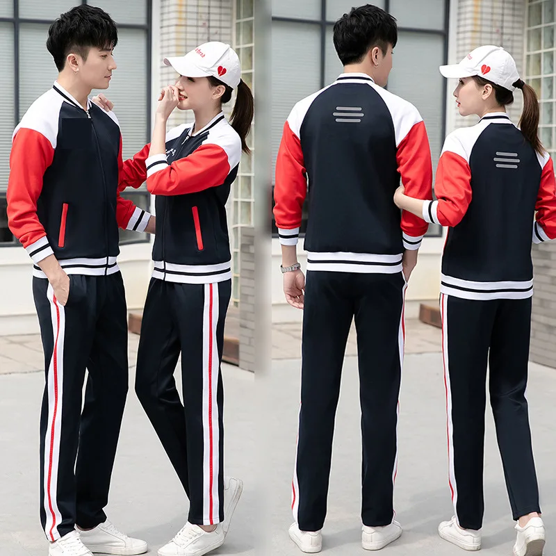 Spring and Autumn Couple Sports Sets Men's Women's Long Sleeve Zipper Jacket Elastic Waist Sports Pants Two Piece Set