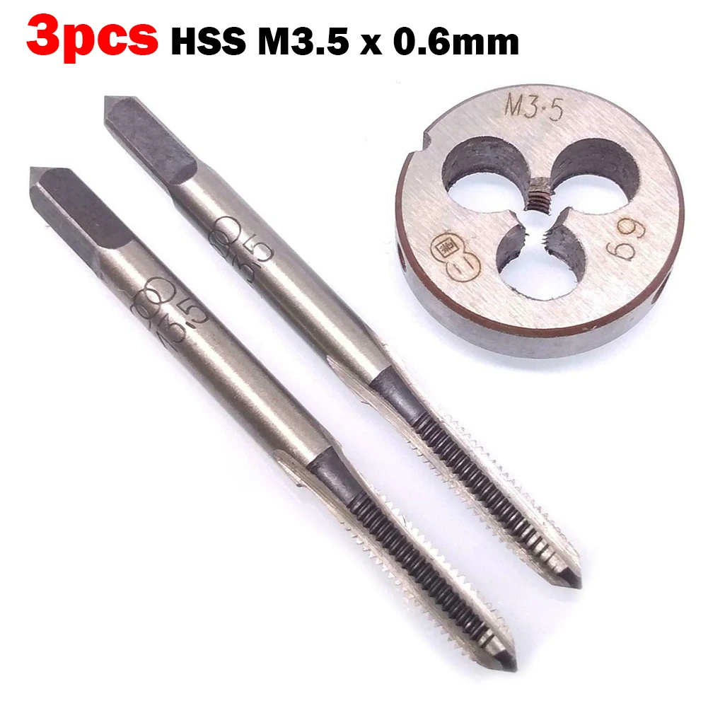 3 개/대 HSS M3.5 X 0.6mm 테이퍼 및 탭 및 M3.5 X 0.6mm 다이 미터법 스레드 오른손 미터법 스레드 오른손