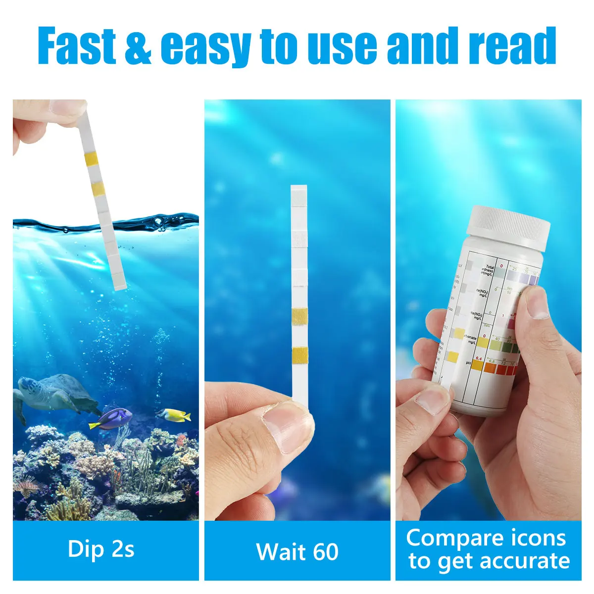 7-IN-1 Aquarium Test Strips Fish Tank Test Kit Freshwater Saltwater Aquarium Water For Fish Tank Pool nitrate