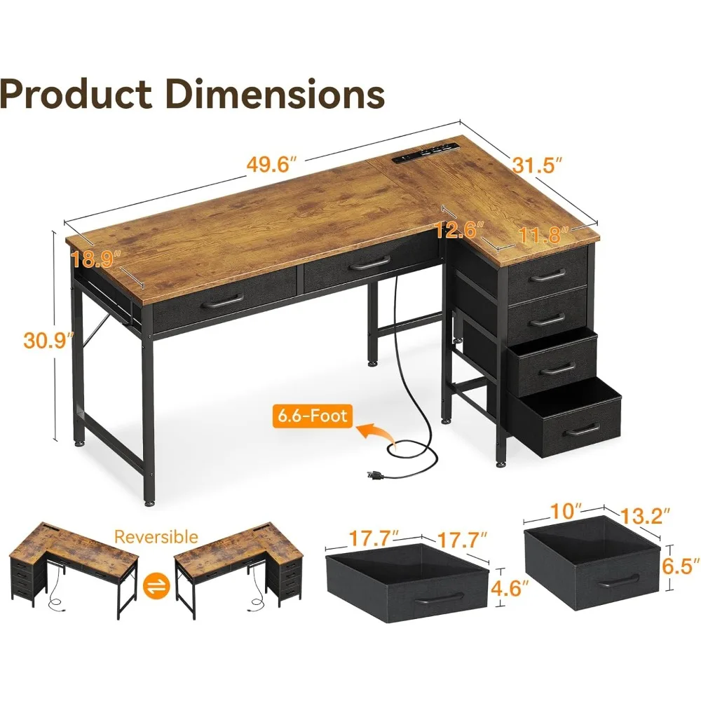 50" L-Shaped Kids Study Desk 3