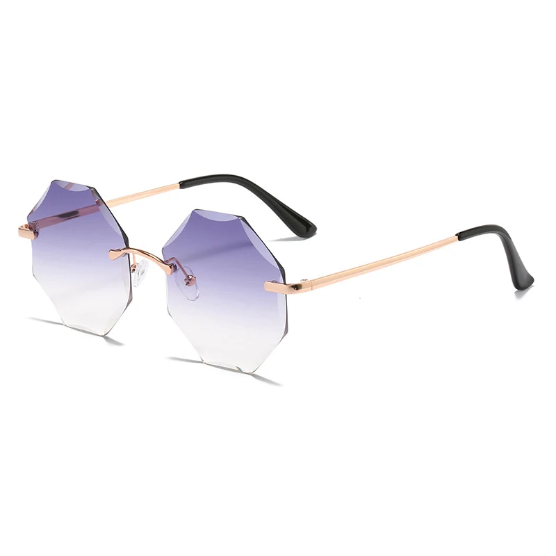 

Fashion Octagon Rimless Sunglasses Men Metal European Style Big Sun Glasses Women Polygon No Frame Gray Blue Brown Hot Selling