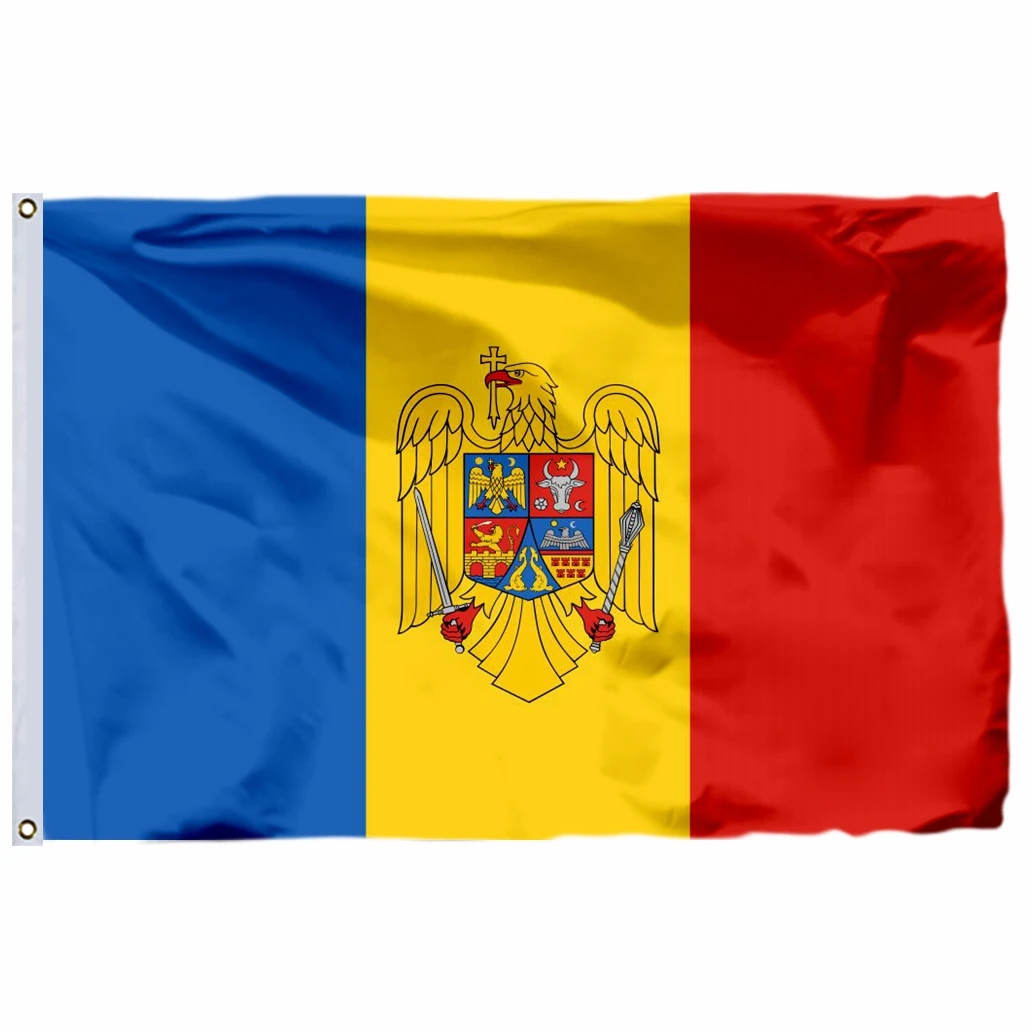 

Romania With Coat Arms Flag 120 x 180 cm 100D Polyester Large Big Romanian Flags And Banners 90X150CM 3X5FT