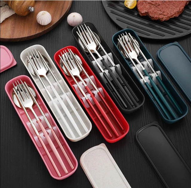 Portable Travel Cutlery Set With Case Stainless Steel Fork Spoon Knife  Chopsticks Three-Piece Tableware for Camping Kitchen New - AliExpress