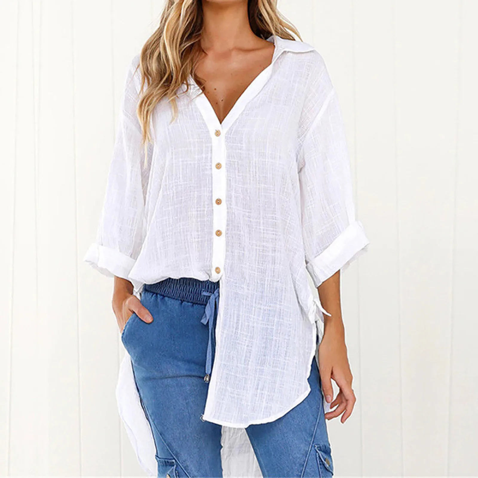 

2024 Summer Cotton Linen Women'S Shirt Oversize Long Sleeve Flax Shirts Female Loose Office Elegant Fashion Blouse Lady Clothes