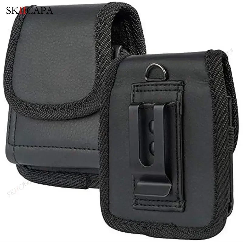 Leather Phone Pouch with Belt Clip Holster & Oxford Cloth Accents