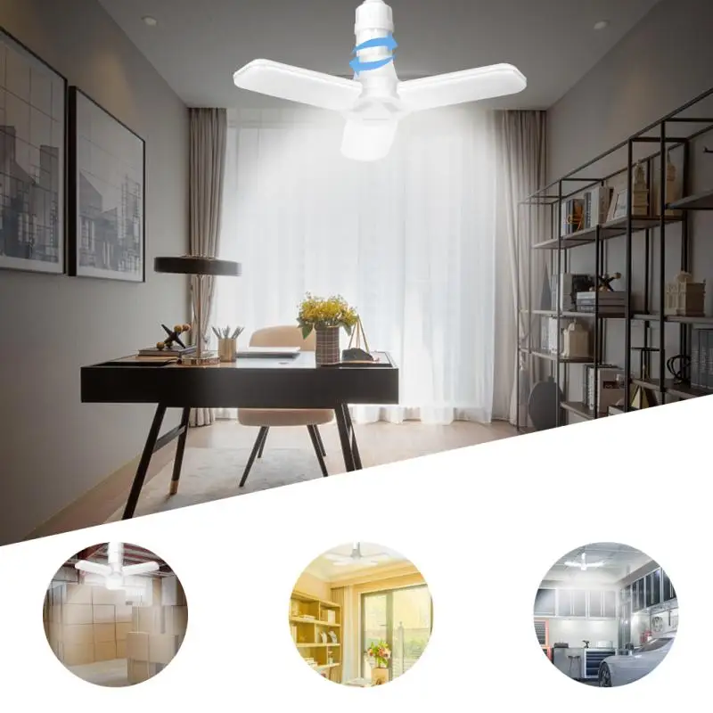 Foldable LED Garage Light E27 85-265V Home Ceiling Lamps 3/4 Blade Angle Adjustable Lights Lamp Cold/Warm White 3000-6500K