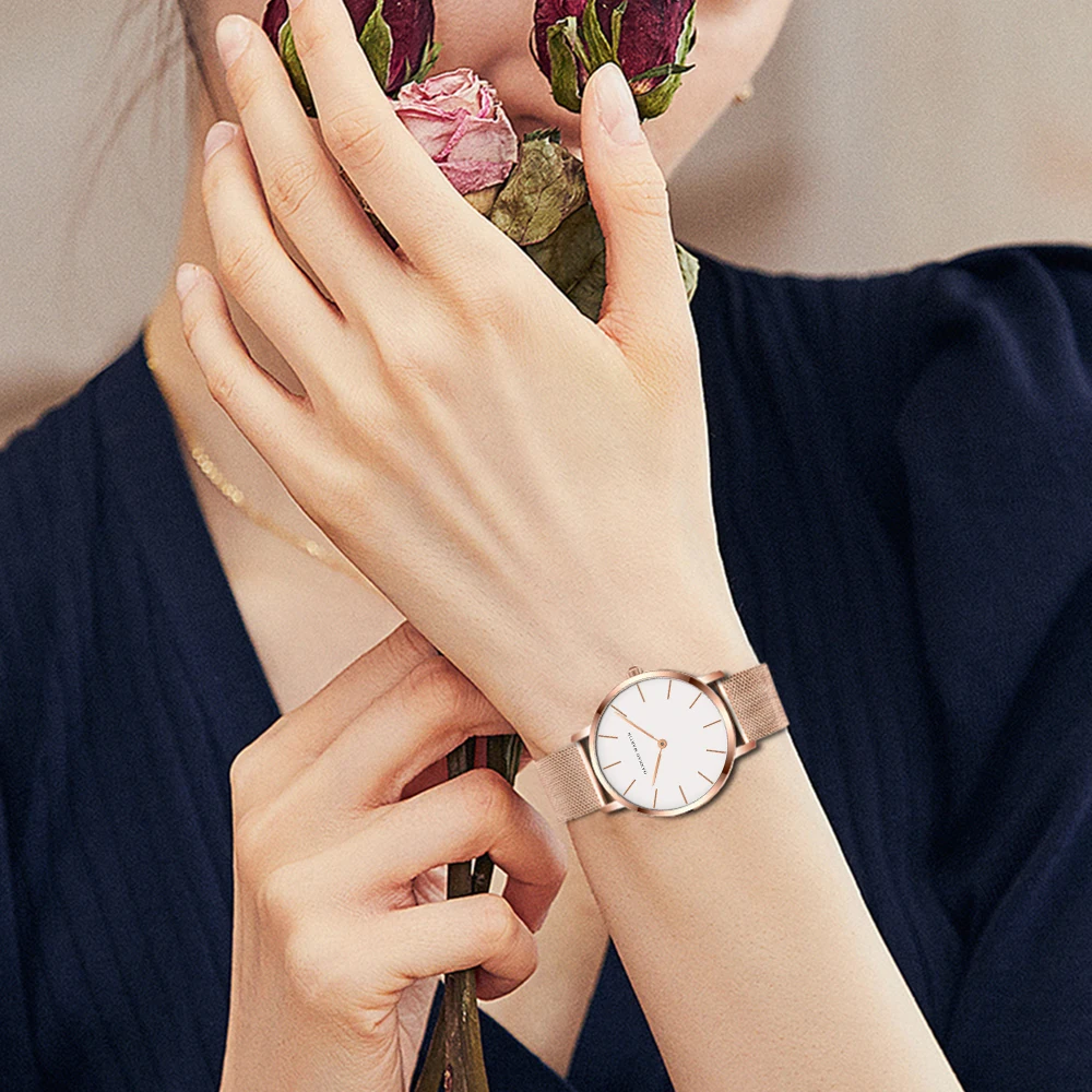 women watches 1 Set Japan Quartz Movement Simple Rose Gold Stainless Steel Mesh Student Watches Relogio Feminino