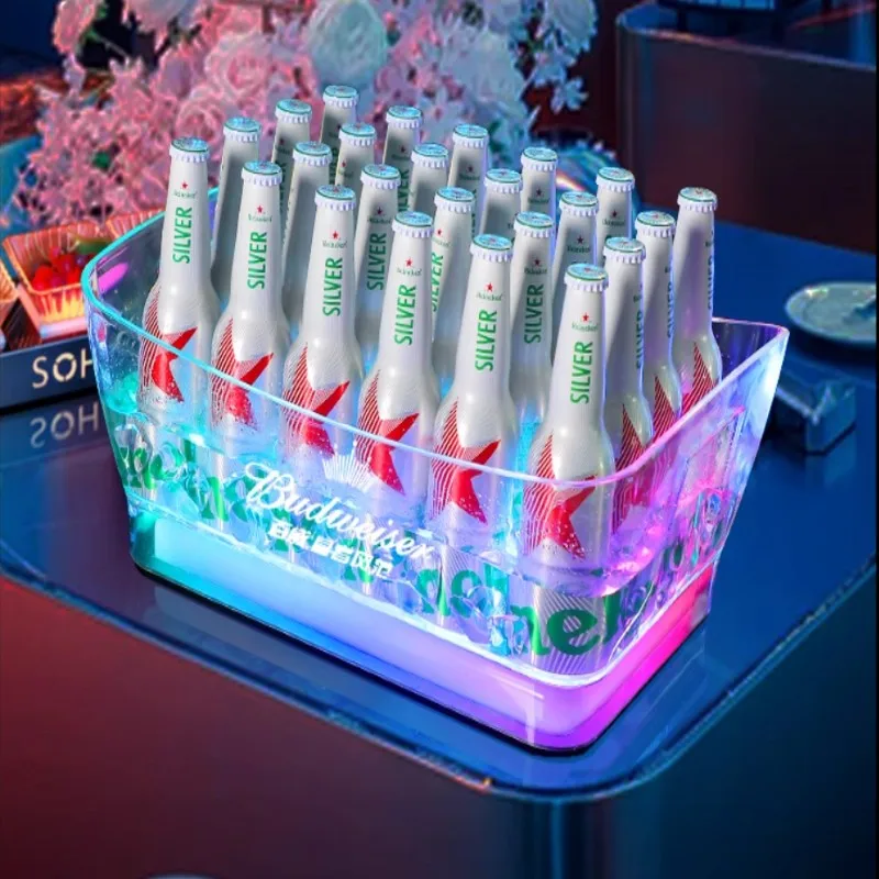New Colorful Voice Control RGB Lighting Transparent Acrylic Barrel LED Luminous Ice Cube Storage Buckets Bar Beer Ice Bucket