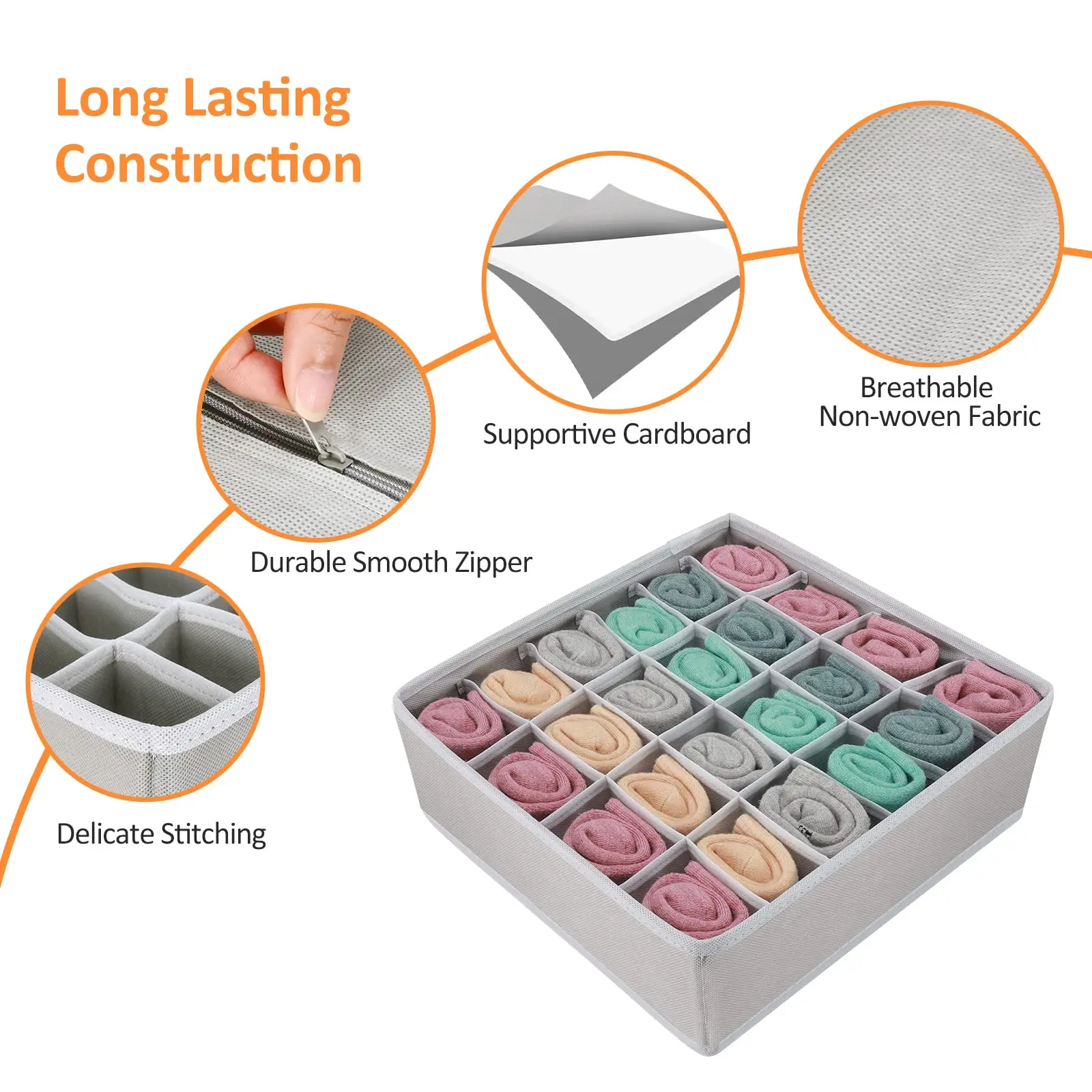 24 Lattice storage box Non Woven Socks Briefs Underwear Belt Ties Organizers Collapsible Wardrobe Cabinet Divider