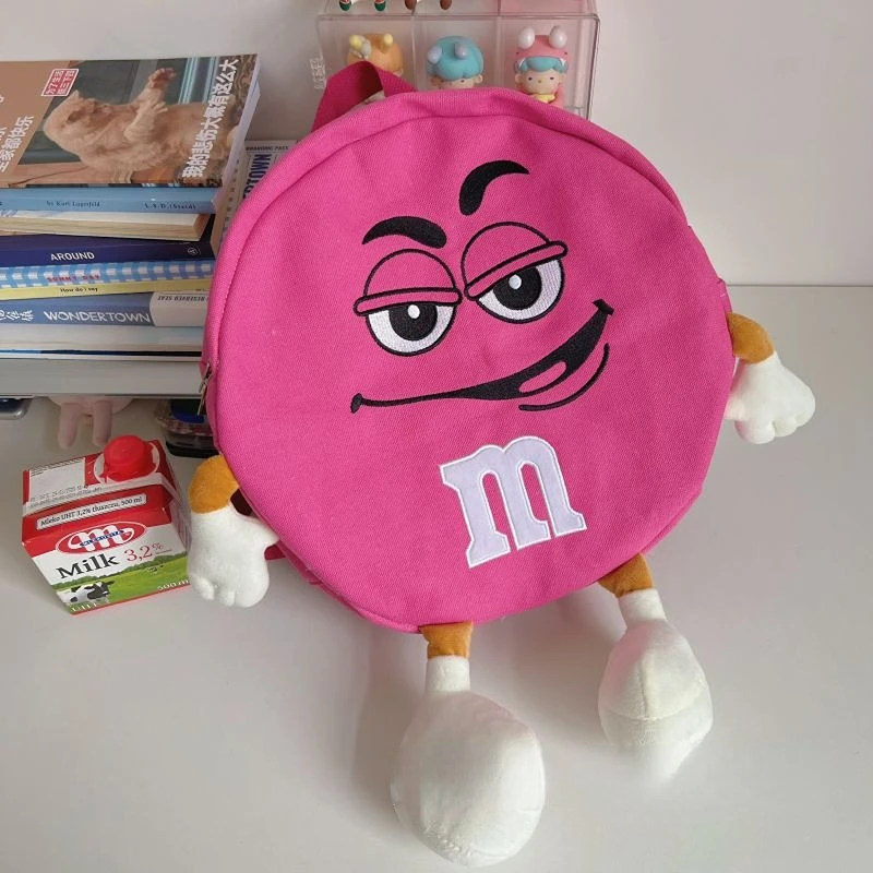 Kawaii Fashion Women Backpack Cute Quirky M Beans Shoulder Bag Ins Candy Colour Girls Heart Backpack Students Canvas Schoolbag