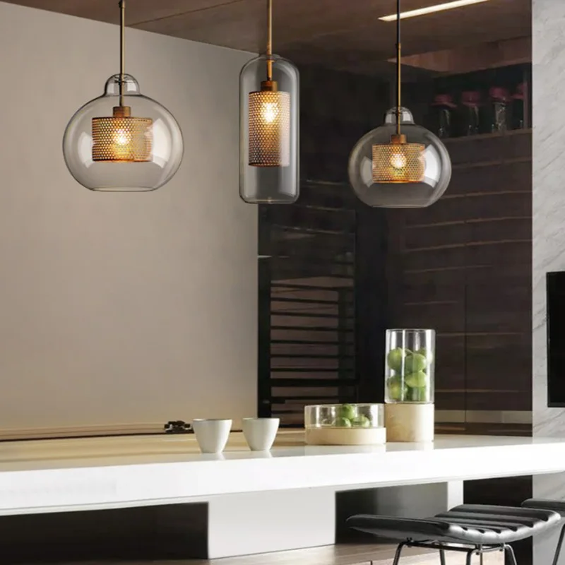 

salle a manger glass ball modern ceiling pendant lights hanging lamp shade round iron chandelier dining table lamp