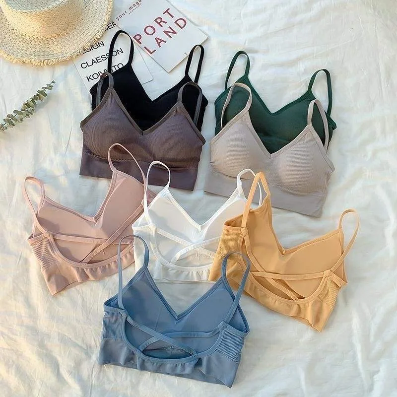 

Sexy Lingerie Women Bralette Fitness V Neck Beauty Back Cross Padded Push Up Seamless Underwear Bra Casual Workout Bra Female