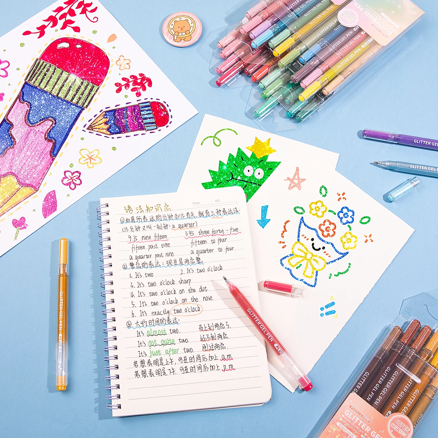 72색 글리터 젤 펜, 저널링 펜, 굵은 1.0mm 슈퍼 샤이니 고광택 효과, 대용량 잉크, 부드러운 필기감, 적합