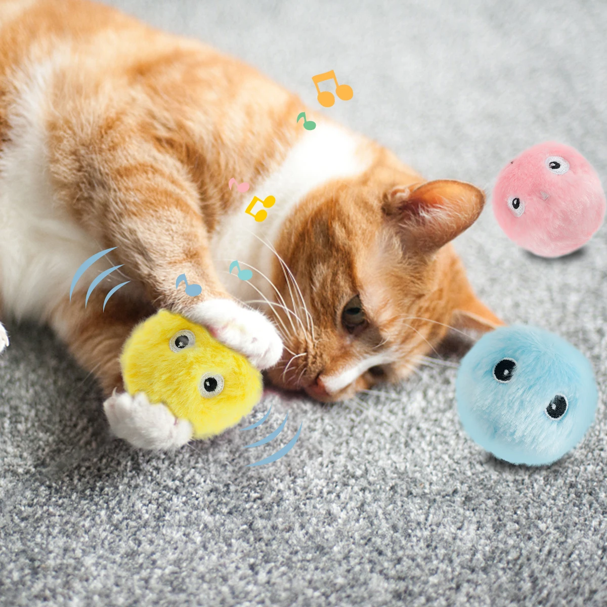 3Pcs Interactive Ball Smart Cat Toys Plush Electric Catnip Training Toy with Smart Trigger Squeaky Fluffy Attract Cat Toys Balls