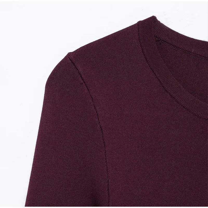 Knit Burgundy Red A-line Mini Dress Women O-neck Long Sleeves Pleat Party Dresses Female 2025 Spring New Pockets Button Vestidos