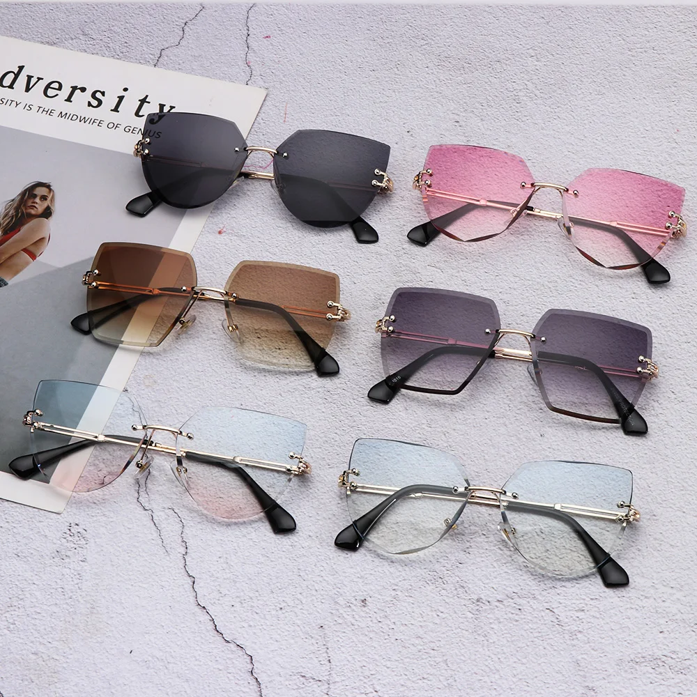 Sexy Rimless Cat Eye Sunglasses Luxury Design Women Metal Sunglasses Fashion Shades UV400 Protection Eyewear 1pc polarized sunglasses,sports sunglasses,sport sunglasses,metal sunglasses