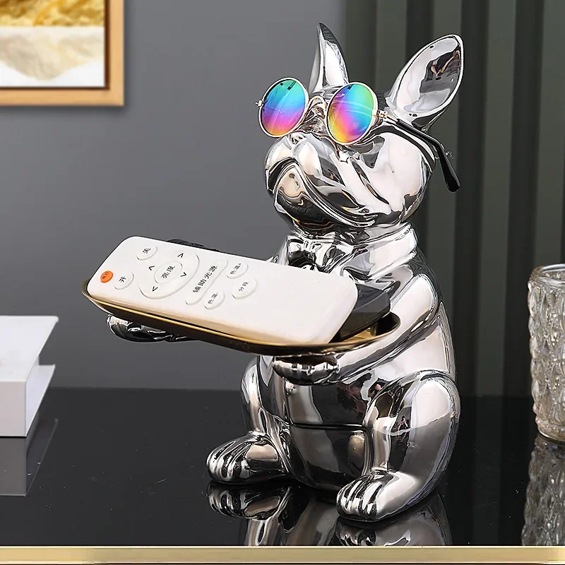 

French Fighting Dog Key Storage Decoration Ceramic Plated Snack Candy Tray Front Desk Light Luxury Creative Checkout Knickknacks