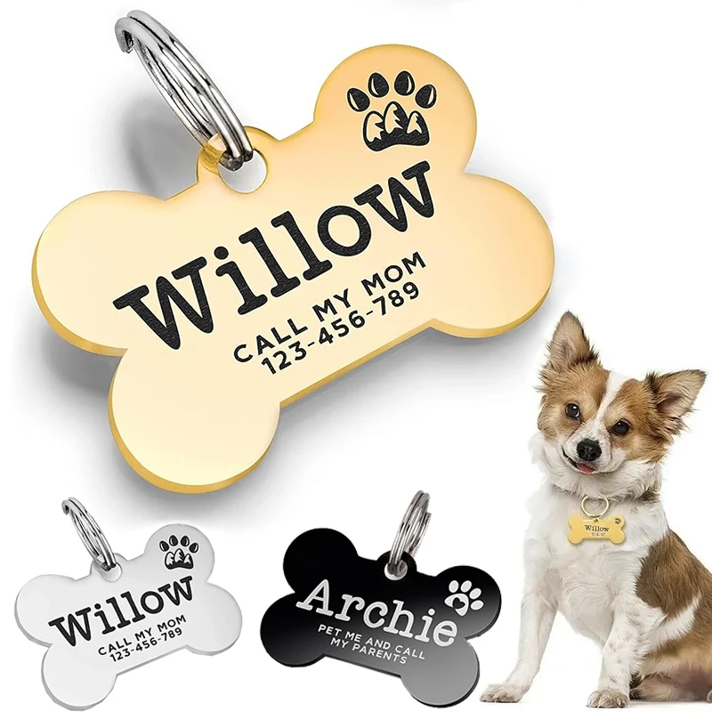 

Персонализированная идентификационная бирка из нержавеющей стали для кошек и собак, идентификационная бирка для собак и кошек с бесплатной гравировкой, настраиваемый