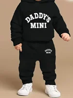 Newborn Baby Boy Fleece Sweatshirt And Fashion Casual Sports Pants Set 'Dad Little Baby' Print Autumn Winter Gift Set