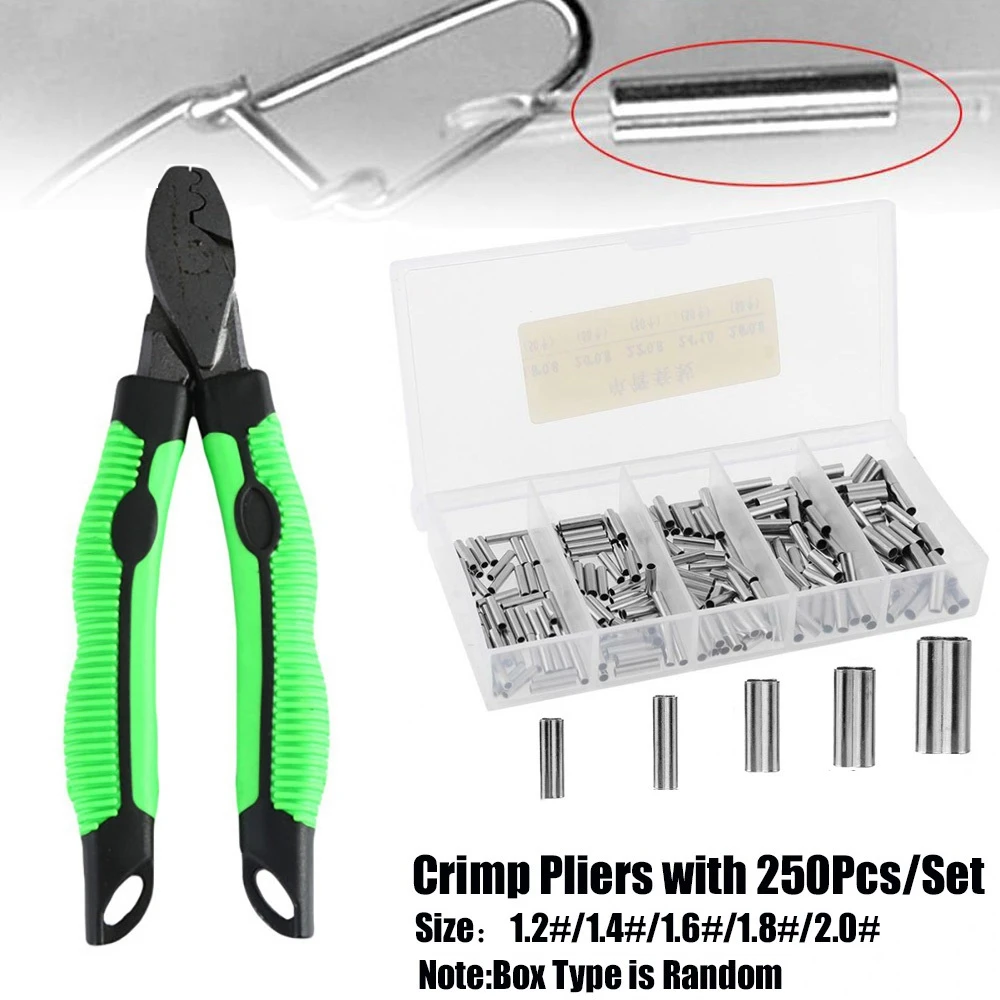 250Pcs/Set Fishing Crimping Pliers Crimp Sleeves Copper Tube Fishing
