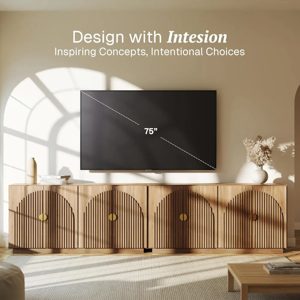 65 inch fluted buffet cabinet with storage, symmetrical arc accent sideboard large console table for dining room, kitchen, and