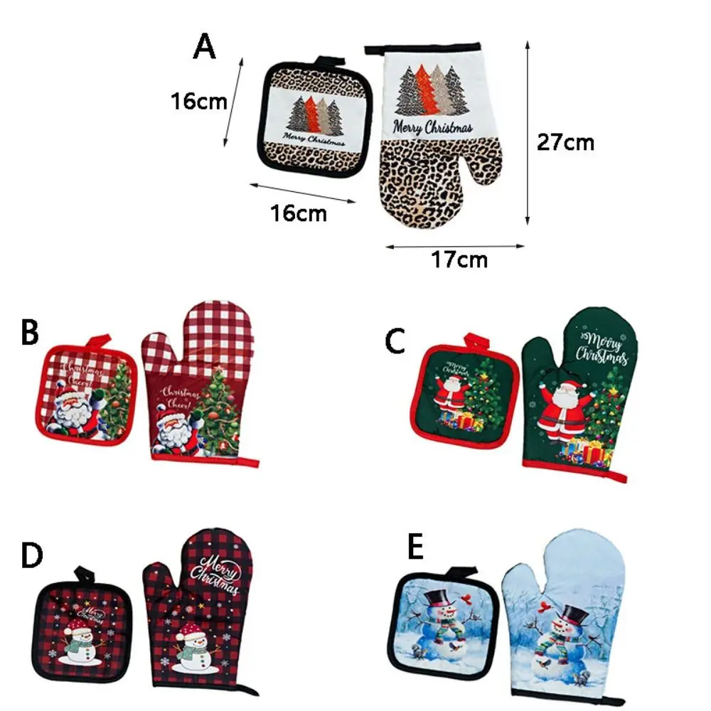 Insulation Christmas Microwave Glove Potholder Thickening Printing Insulation Pad Anti-Heat Christmas Oven Mitts 2Pc/Set silicone oven mitts kitchen gloves silicone oven gloves cotton pot holders