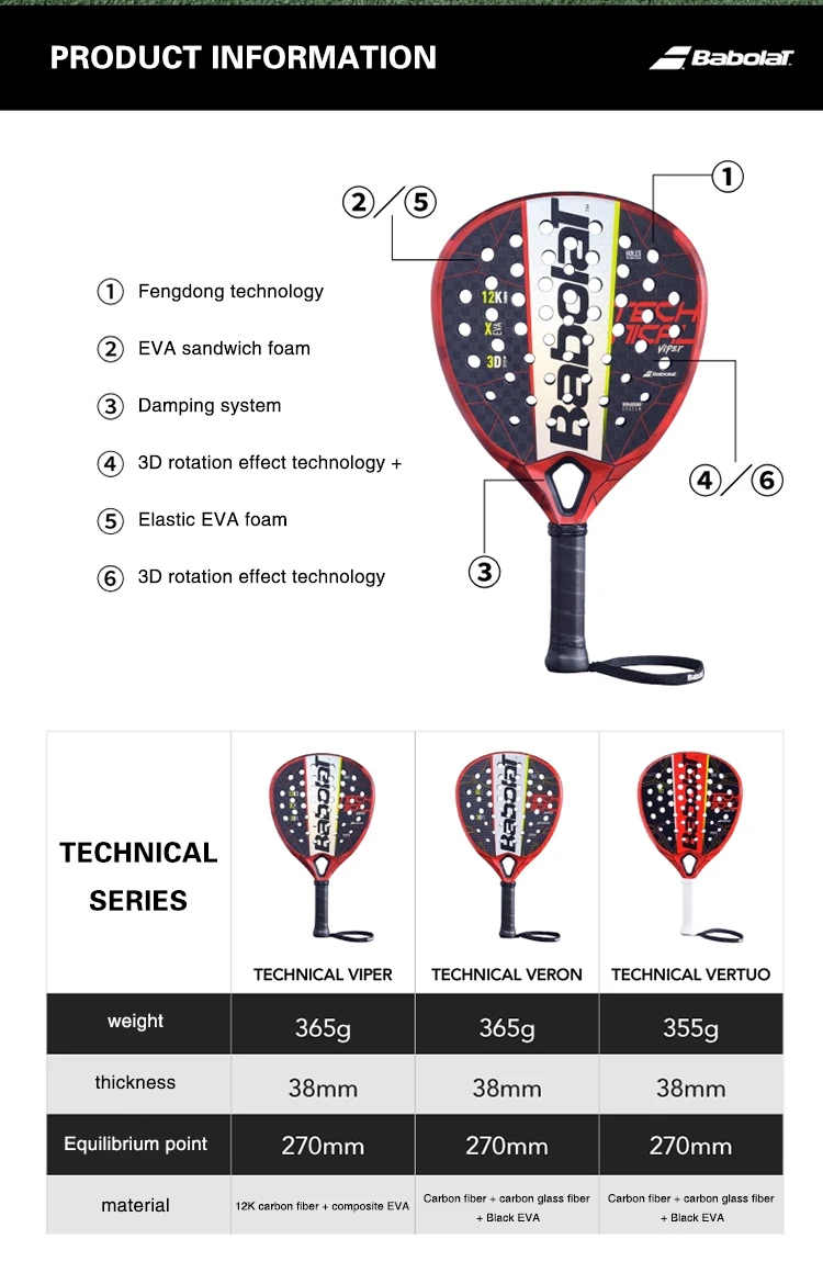 Babolat Padel Tennis Racket Full Carbon fiber beach Raqueta with Racket Bag for Adults Training Accessories 3k 12K 16k