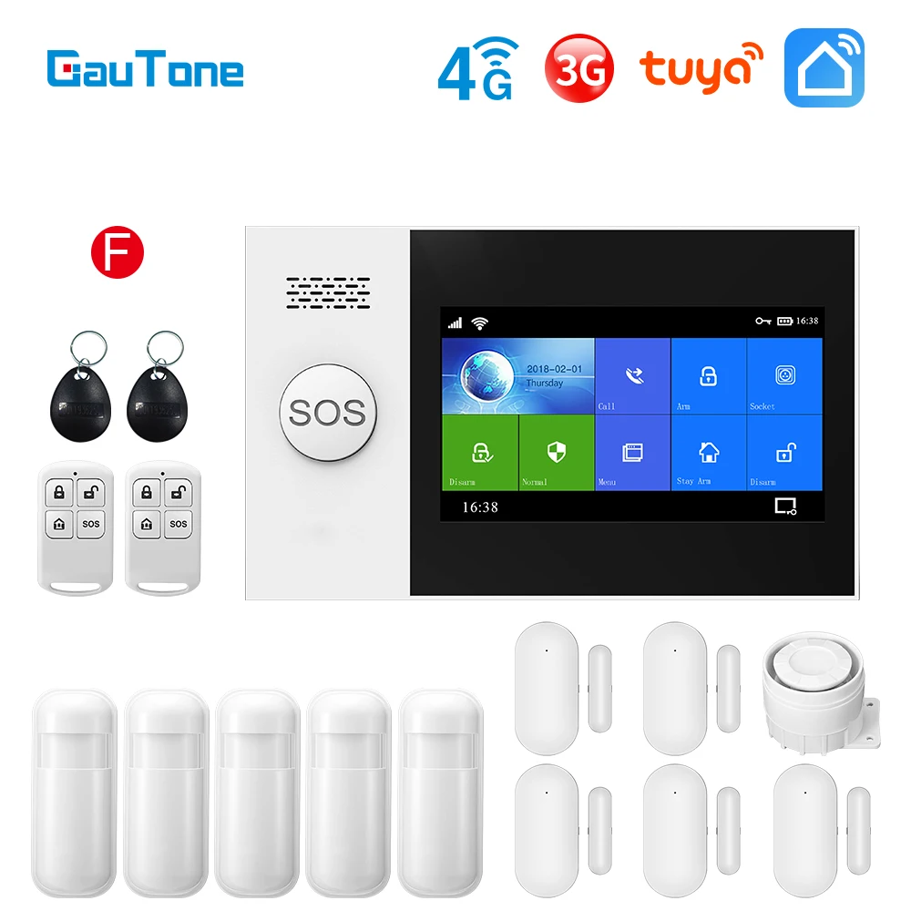 GauTone PG107 WiFi 4G 3G Alarm System for Home Security with PIR Wireless Solar Siren Support Tuya Remote Control best alarm keypad Alarms & Sensors