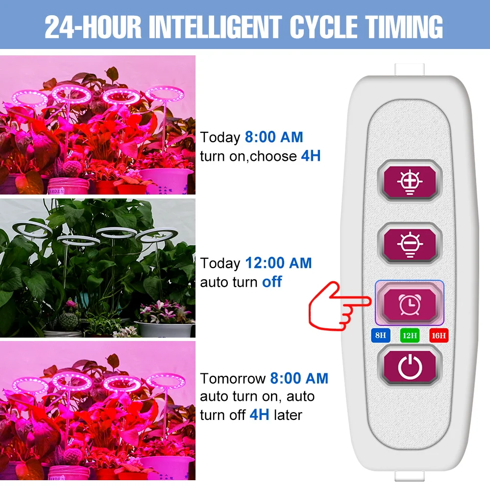 Full Spectrum LED Grow Light with Dimmable 24-Hour Timer