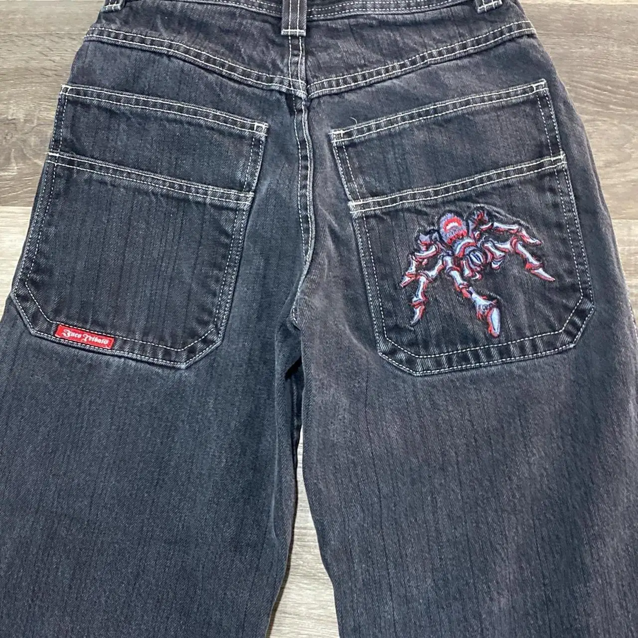 JNCOJeansY2KHipHopSpiderGraphicBaggyJeansRetroBlackPants