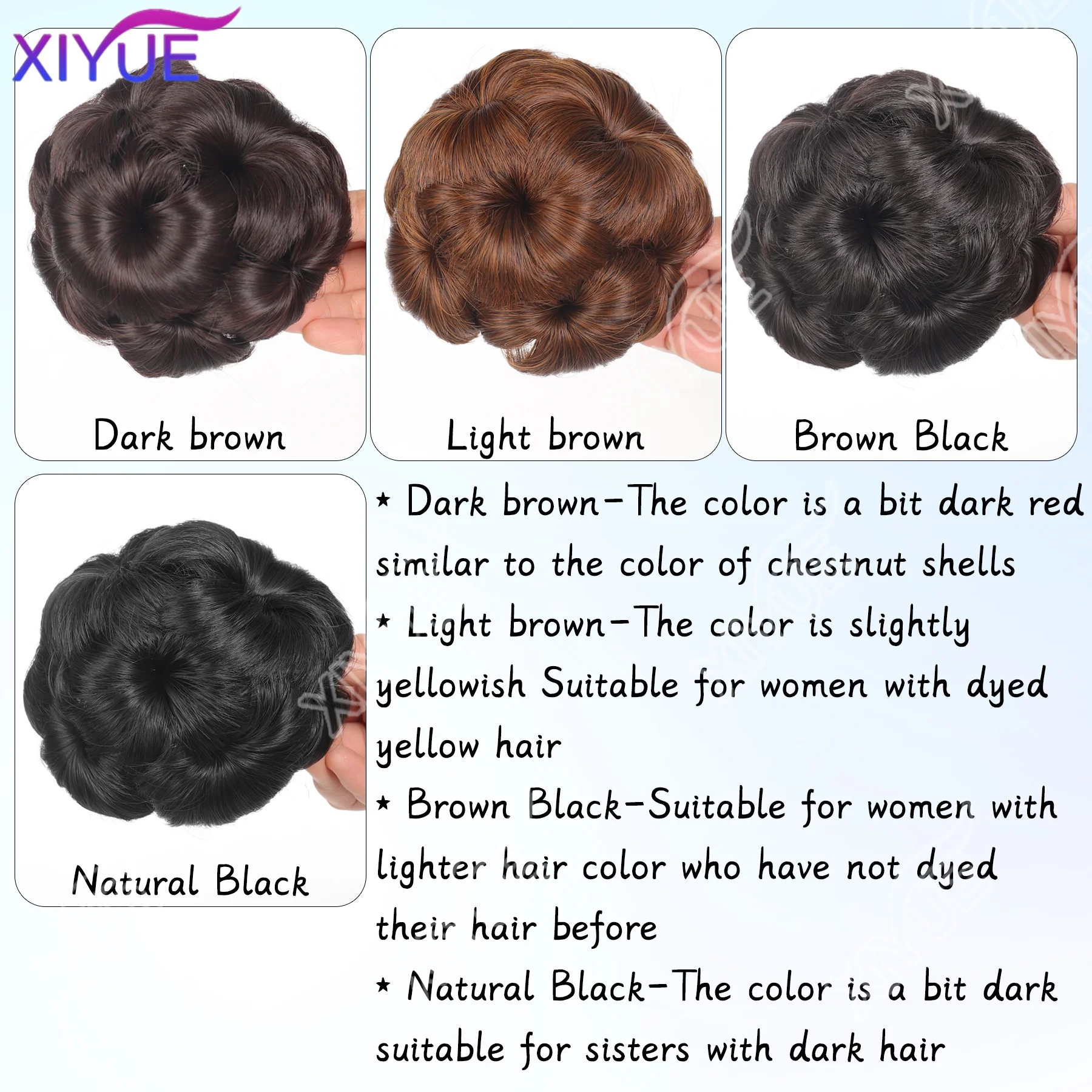 XIYUE Nine Flowers Hair Bun Chignon Pony Tail Bun Synthetic Rhinestone Claw In Ponytail Hair Extension Fake Hair for Women