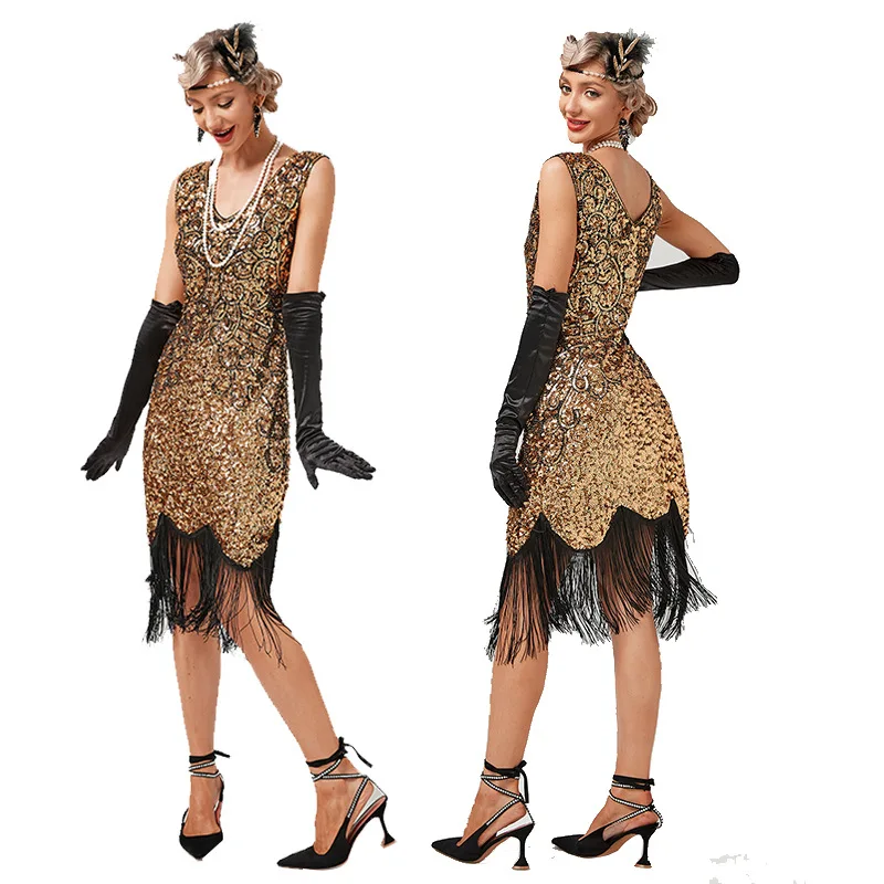 Costume Anni 20 Donna Stile Great Gatsby - Abito Con Frange, Per Feste A Tema E Charleston