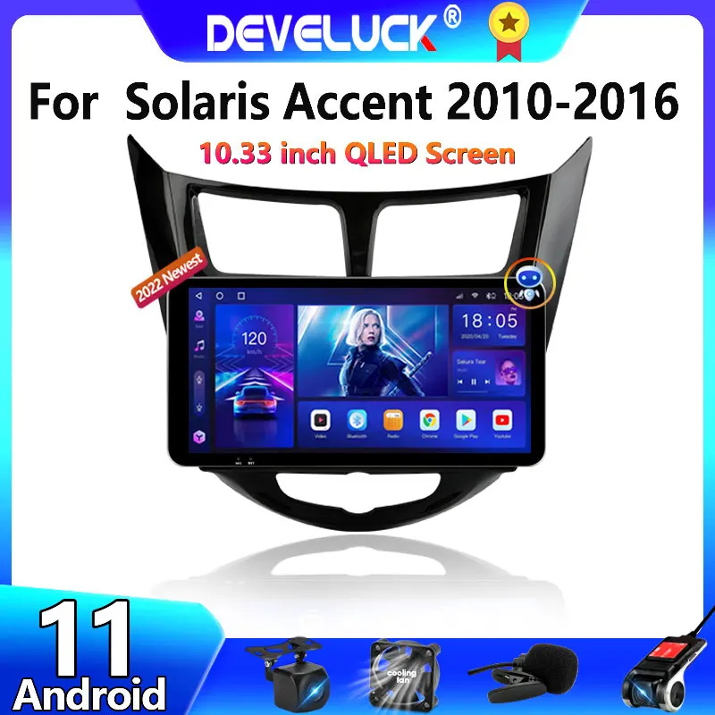 

Автомагнитола 2 Din на Android 11 для Hyundai Solaris, Accent, Verna 2010-2016, 10,33 дюйма, QLED экран, мультимедийный плеер, навигация, Carpaly