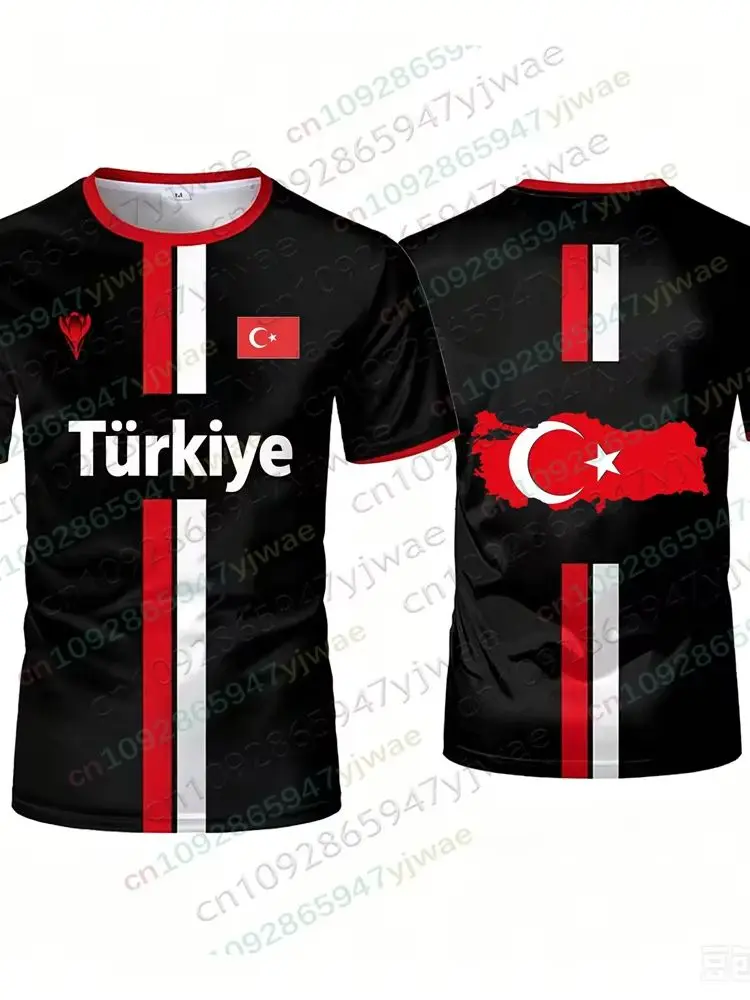 Maglia da Calcio della Turchia Traspirante ad Asciugatura Rapida, T-shirt Sportiva a Maniche Corte con Bandiera Turca Stampata in 3D, Moda Casual per Uomo - Image 5