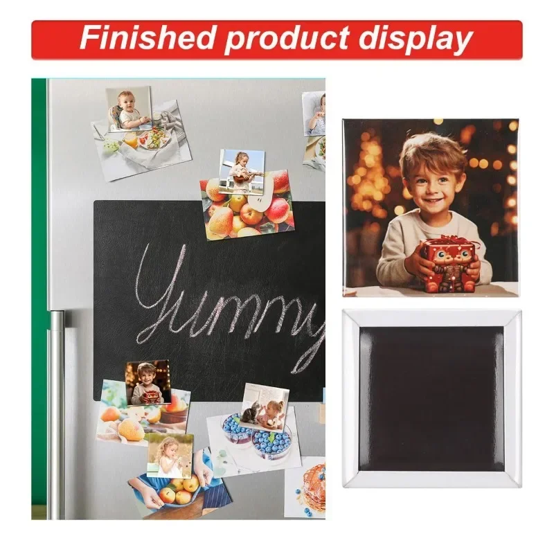Badge Maker Square Refrigerator Badge Press Machine 50x50mm/63.5x63.5mm Rotating Manual Fridge Magnet Making Machine with 100PCS Magnet Part