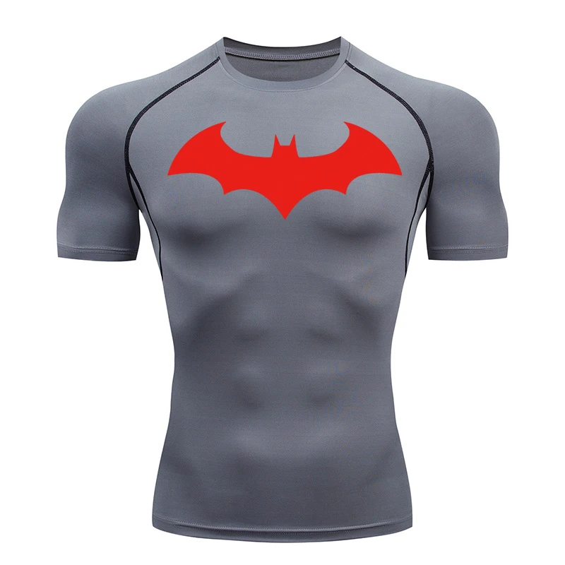 Men's Bat Graphic Compression Short Sleeve Workout Shirt - Quick Dry Athletic Tee