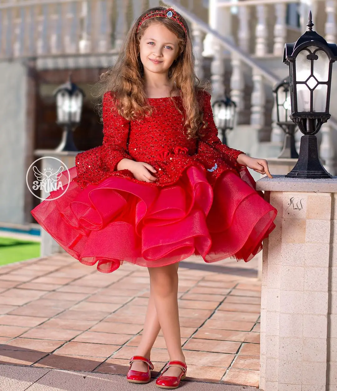 

FATAPAESE Made-To-Order Glitter Bead Sequins Stons Sparkly Evening Party Fluffy Skirt Ball Gown Wedding Kid Flower Girl Dress