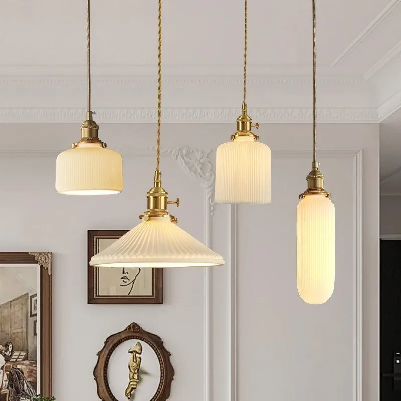 

Retro LED Ceramics Chandelier Bedroom Entrance Hallway Aisle Dining Room Bedside Fixtures Ceiling Lamp Luster Home Decor Pendant