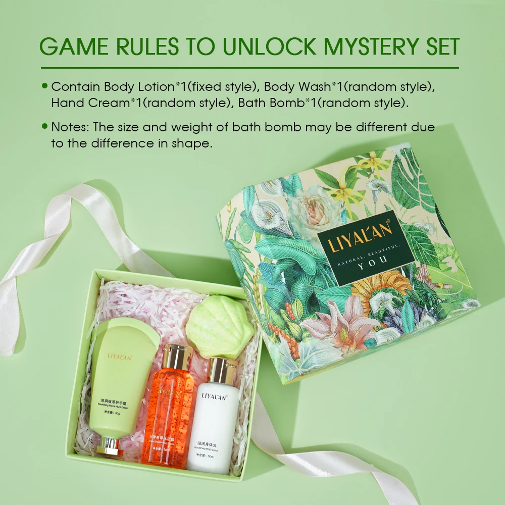 4pcs Bath & Body Gift Set for Women, Nourishing Home Spa Kit with Body Wash, Bath Bomb, Body Lotion, Hand Cream