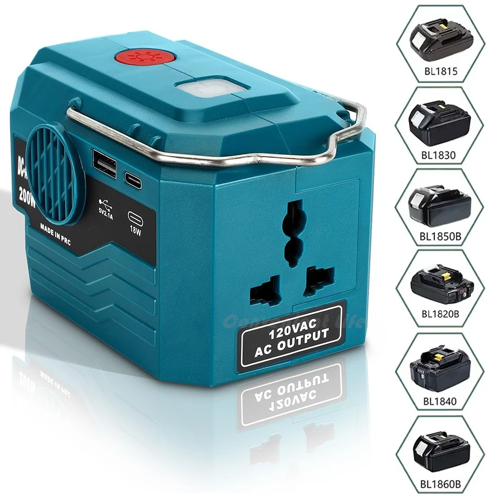 マキタ18Vバッテリー用パワーインバーター 200W DC 18V to AC 110-230V