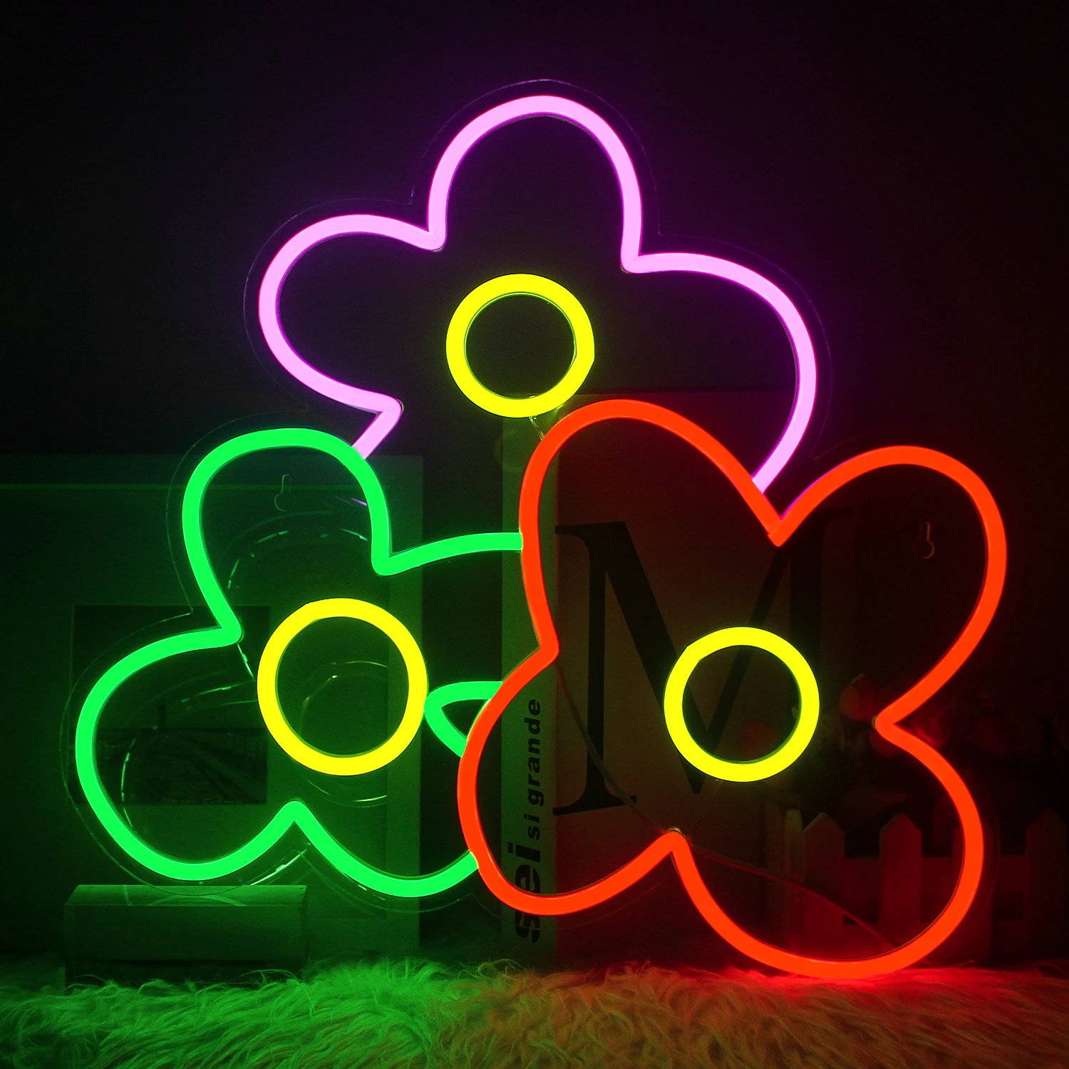 

Flowers Neon Sign Custom Multicolor Lamps For Home Room Wall Party Wedding Shop Wall Decor Customize Your Favorite LED Lights