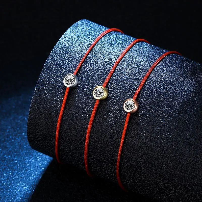 

True 925 Sterling Silver Adjustable Lucky Red String 0.3ct Mossant bracelet via Diamond Test Bubble men's and women's bracelet b