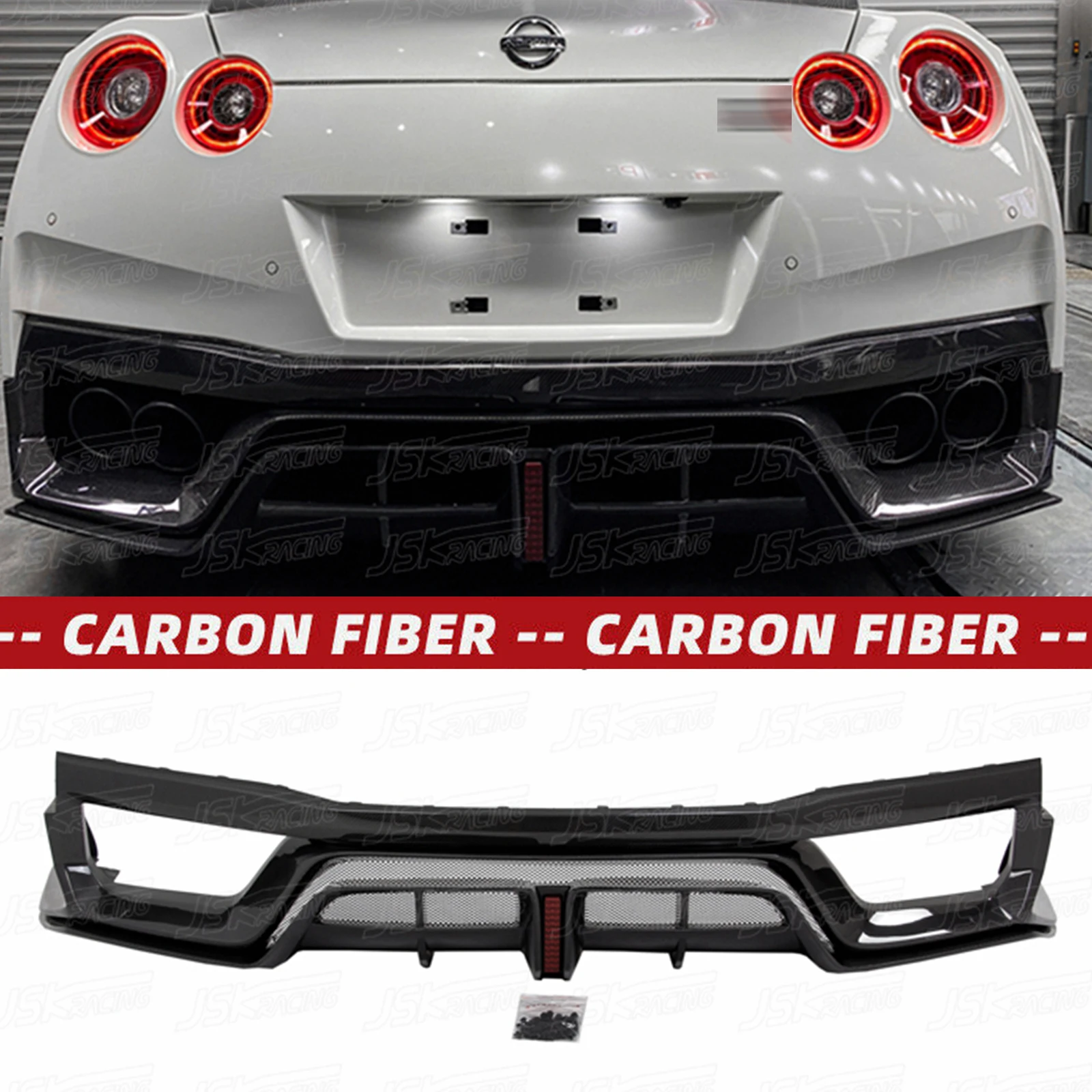 

Black S Style Carbon Fiber Rear Diffuser With Light For Nissan Gtr R35 2017-2021 (JSKNSR508419)