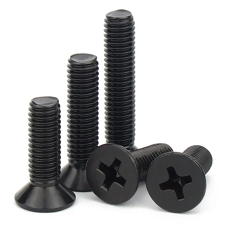 Phillips Flat Screw 10pcs/lot M1 M1.2 M1.4 M1.6 M1.7 M2 M2.5 M3 M3.5 M4 M5 KM Mini Small Black Steel KM Phillips Flat Countersunk Head Screw Bolt