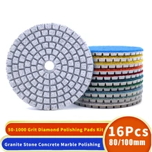 

16pcs Diamond Polishing Pads Kit 3/4 inch 80/100mm Wet/Dry for Granite Stone Concrete Marble Polishing Use Grinding Discs Set