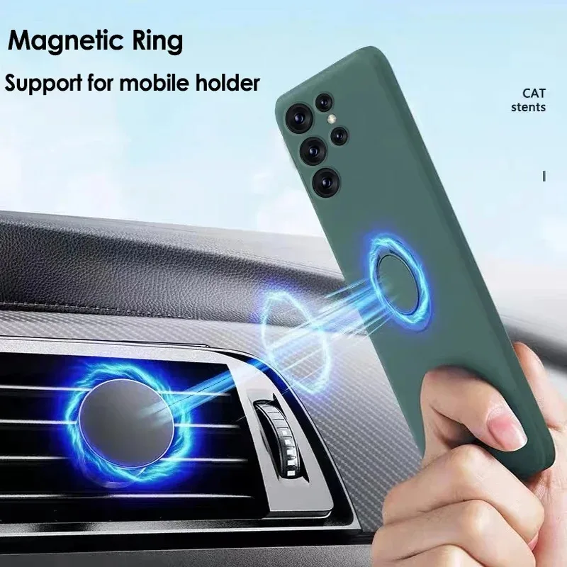 Magnetic Liquid Silicone Phone Case with Ring Holder Strap and Stand Feature