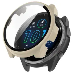 Premium Tempered Glass Smartwatch Case with Strap, Bumper Cover, and Screen Protector - Forerunner 265s (Lvory White)