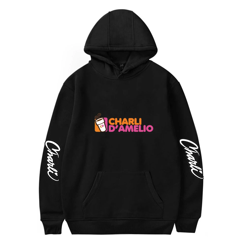 Charli Damelio 남녀공용 클래식 후드티, 오버사이즈 풀오버 운동복, 가을 겨울 스웻셔츠