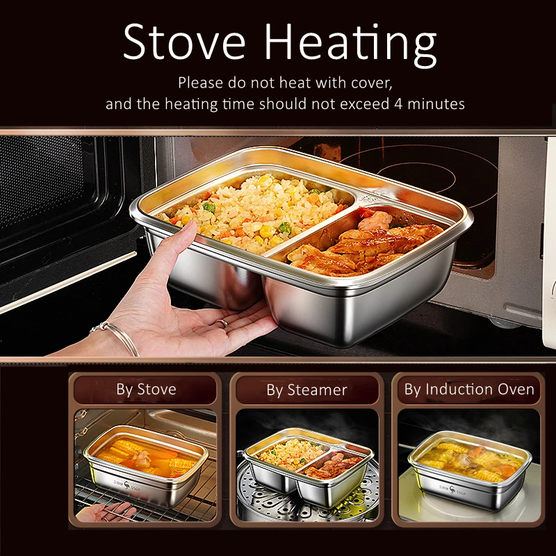 304 Stainless Steel Crisper LFGB Certficated Bento Box Meat Fruit Vegetable Preservation Food Box with 4 Side Buckle PP Cover