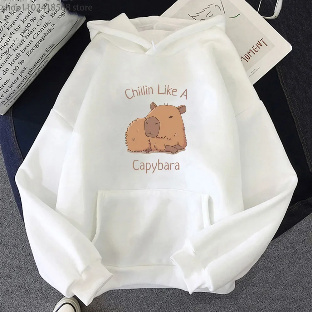 Capybara Hoodies Chilin Like A Sweatshirts Women Long Sleeves Tops Women Clothing Y2k Clothes Kawaii Animal Graphic Pullover